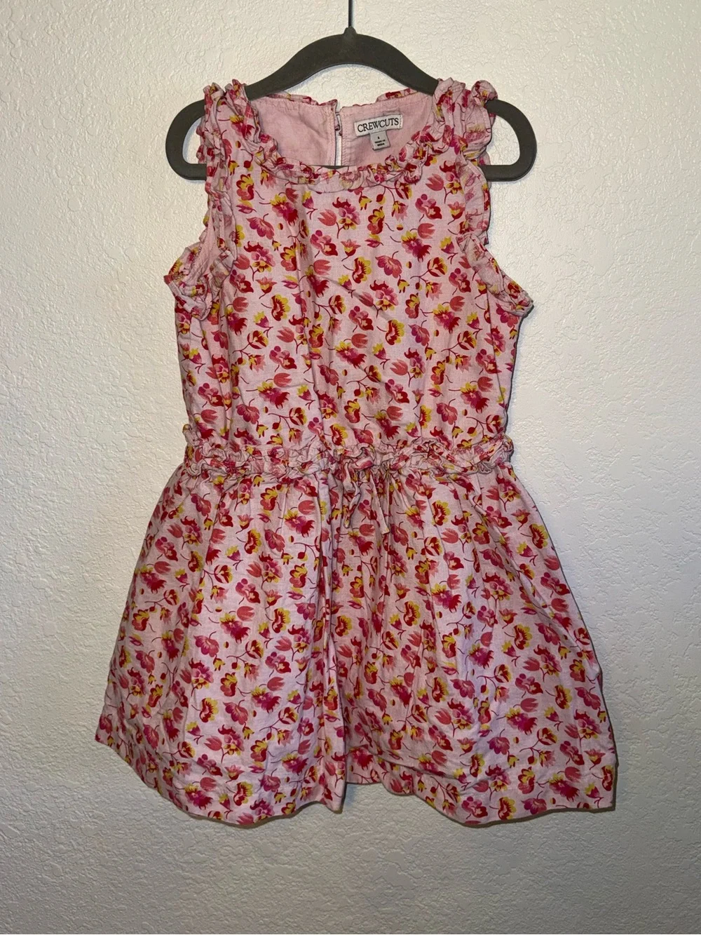 Crewcuts Pink Floral Tie Waist Sleeveless Linen & Cotton Summer Dress Size 6